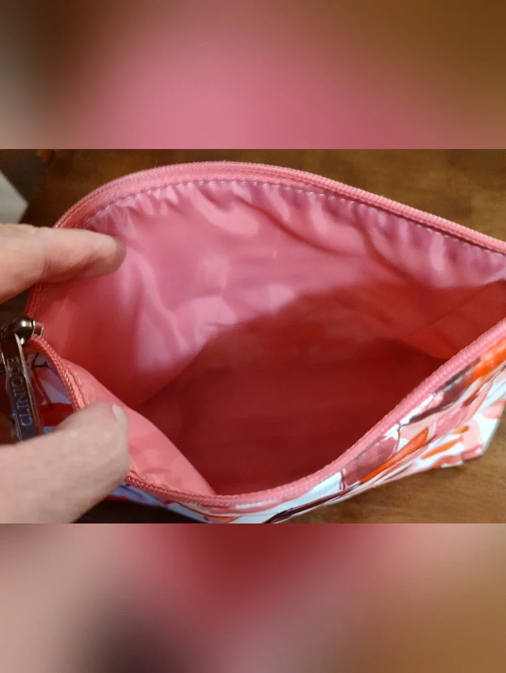 Makeup Print Cosmetic Pouch in Coral & Pink